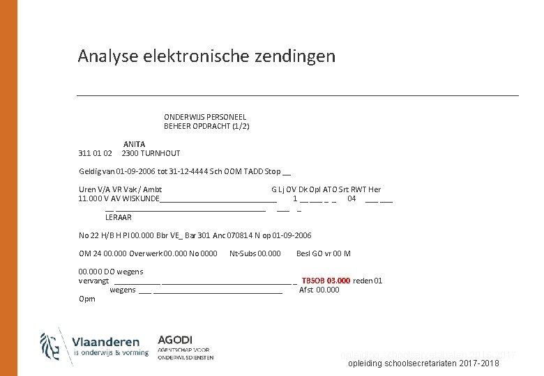 Analyse elektronische zendingen ONDERWIJS PERSONEEL BEHEER OPDRACHT (1/2) 311 01 02 ANITA 2300 TURNHOUT