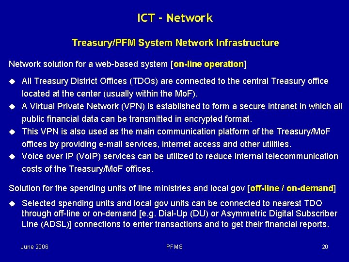 ICT - Network Treasury/PFM System Network Infrastructure Network solution for a web-based system [on-line