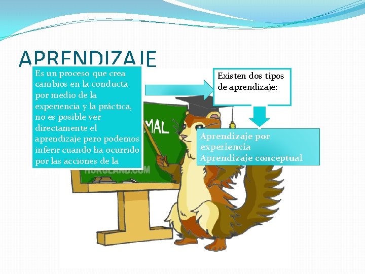 APRENDIZAJE Es un proceso que crea cambios en la conducta por medio de la