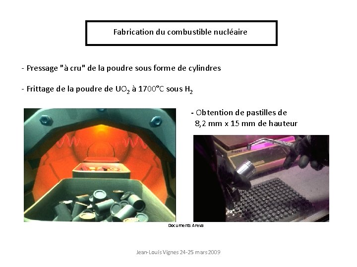 Fabrication du combustible nucléaire - Pressage "à cru" de la poudre sous forme de