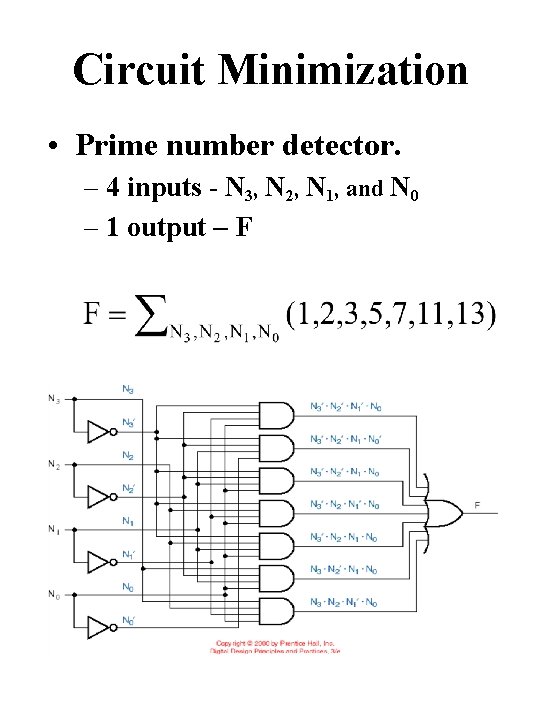 Circuit Minimization • Prime number detector. – 4 inputs - N 3, N 2,