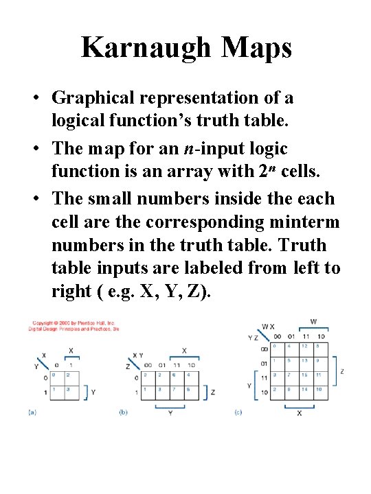 Karnaugh Maps • Graphical representation of a logical function’s truth table. • The map