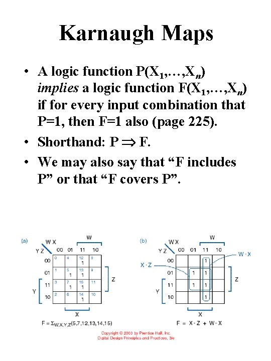 Karnaugh Maps • A logic function P(X 1, …, Xn) implies a logic function