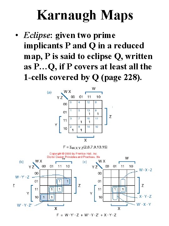 Karnaugh Maps • Eclipse: given two prime implicants P and Q in a reduced