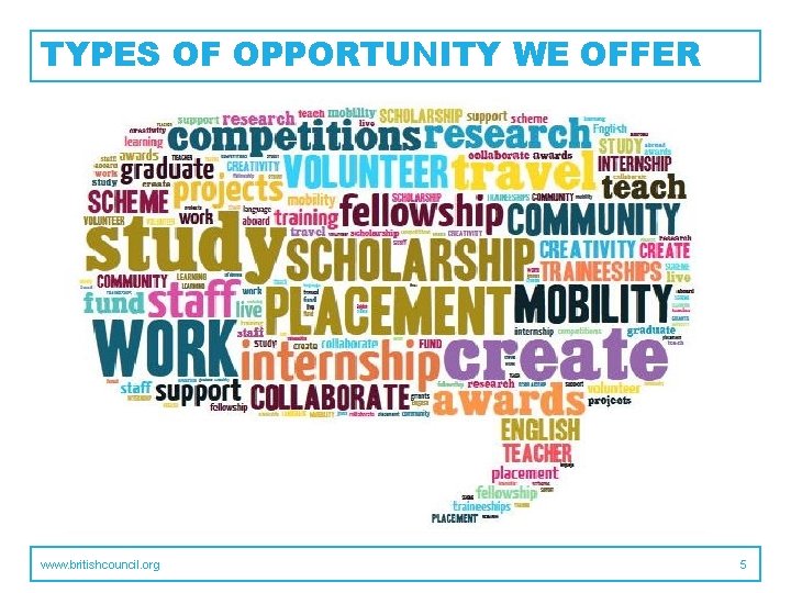 TYPES OF OPPORTUNITY WE OFFER www. britishcouncil. org 5 