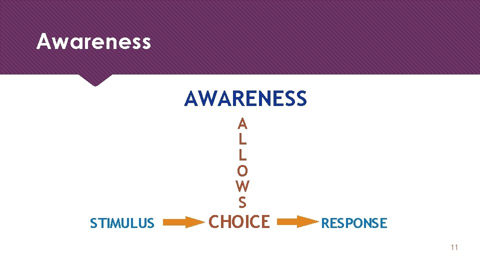 Awareness AWARENESS A L L O W S STIMULUS CHOICE RESPONSE 11 