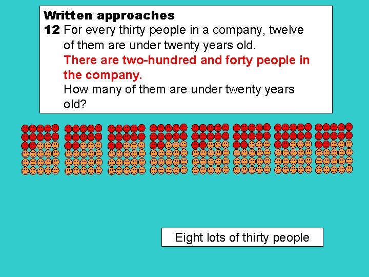 Written approaches 12 For every thirty people in a company, twelve of them are