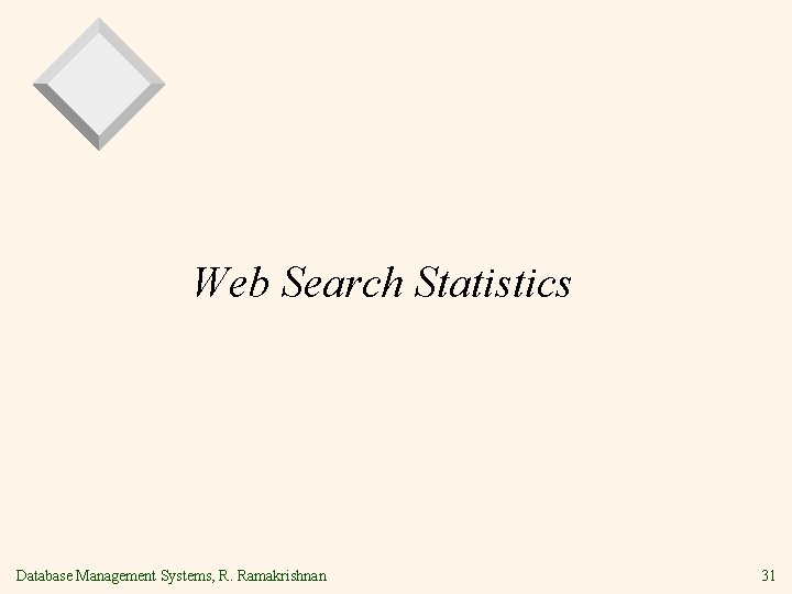 Web Search Statistics Database Management Systems, R. Ramakrishnan 31 