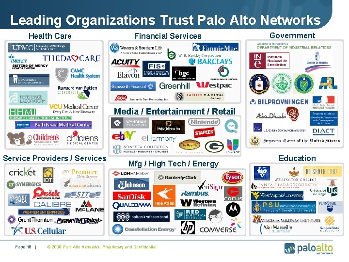 Leading Organizations Trust Palo Alto Networks Health Care Financial Services Government Media / Entertainment