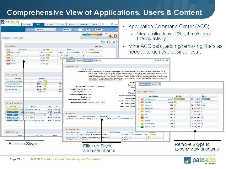 Comprehensive View of Applications, Users & Content • Application Command Center (ACC) - View