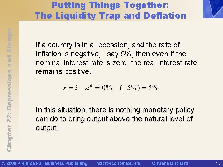Chapter 22: Depressions and Slumps Putting Things Together: The Liquidity Trap and Deflation If