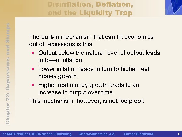 Chapter 22: Depressions and Slumps Disinflation, Deflation, and the Liquidity Trap The built-in mechanism