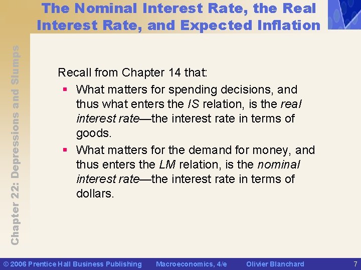 Chapter 22: Depressions and Slumps The Nominal Interest Rate, the Real Interest Rate, and