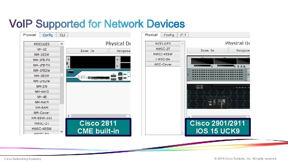Cisco 2811 CME built-in Cisco Networking Academy Cisco 2901/2911 IOS 15 UCK 9 ©