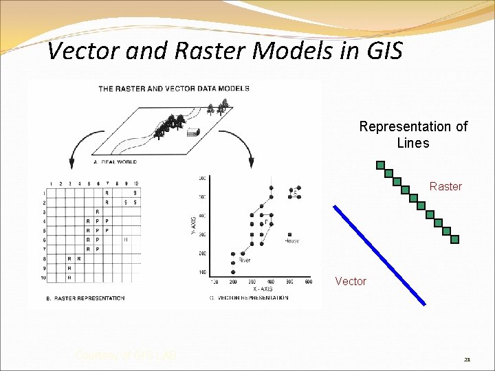 Vector and Raster Models in GIS Representation of Lines Raster Vector Courtesy of GIS