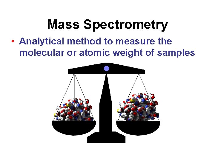 Mass Spectrometry • Analytical method to measure the molecular or atomic weight of samples