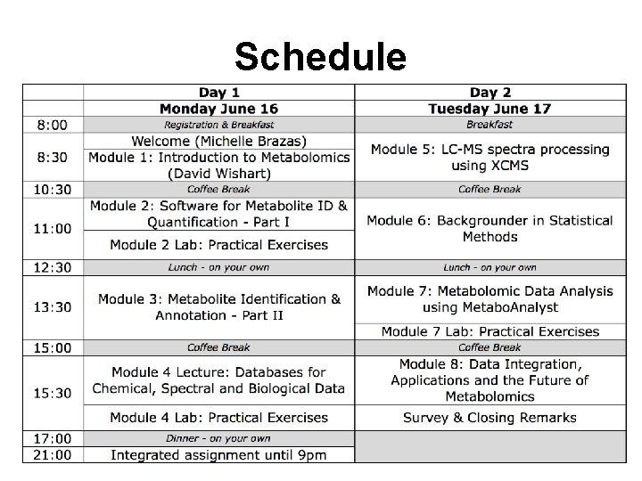 Schedule Schedule