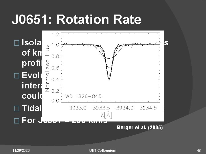 J 0651: Rotation Rate � Isolated WDs : slow rotators ( < 10’s of