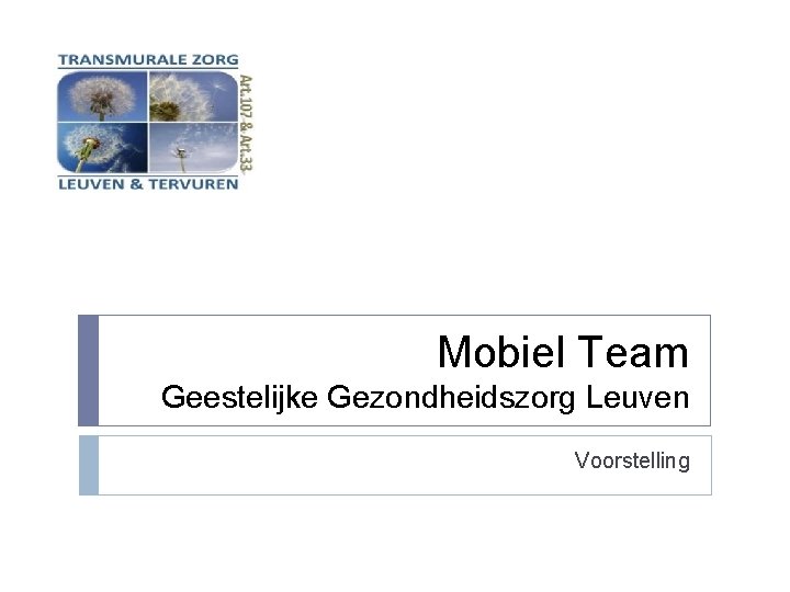 Mobiel Team Geestelijke Gezondheidszorg Leuven Voorstelling 
