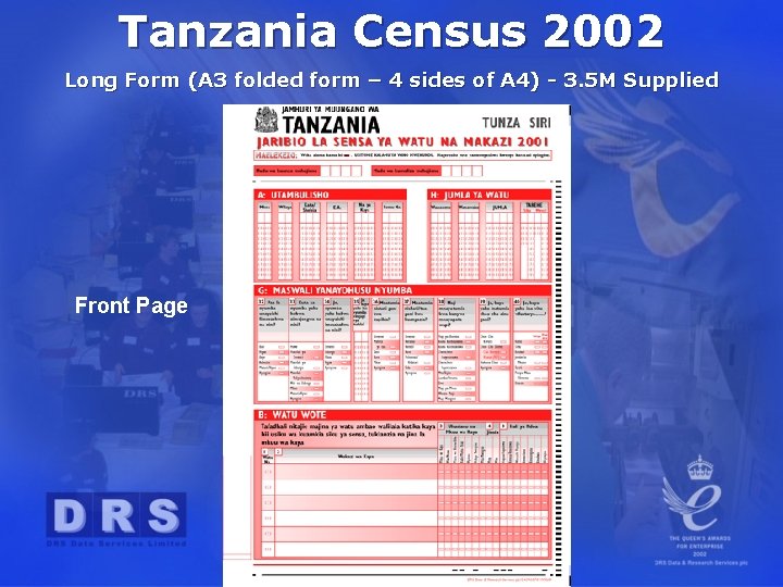 Tanzania Census 2002 Long Form (A 3 folded form – 4 sides of A