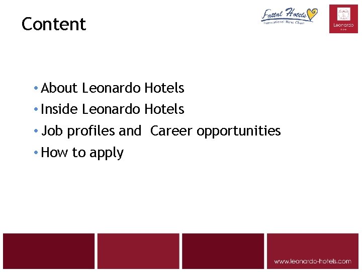 Content • About Leonardo Hotels • Inside Leonardo Hotels • Job profiles and Career