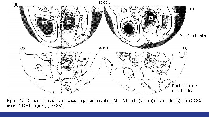 (e) TOGA (f) Pacífico tropical Pacífico norte extratropical Figura 12: Composições de anomalias de