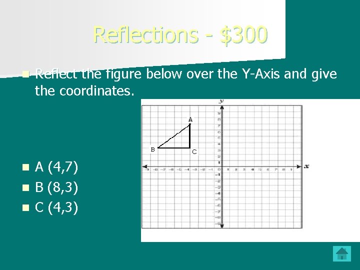 Reflections - $300 n Reflect the figure below over the Y-Axis and give the