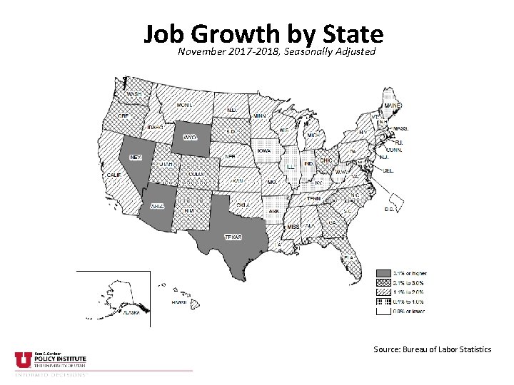 Job Growth by State November 2017 -2018, Seasonally Adjusted Source: Bureau of Labor Statistics