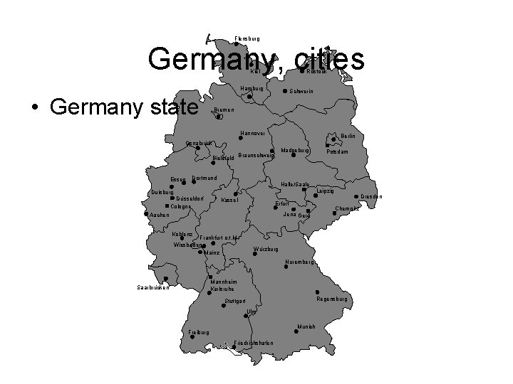 Flensburg Germany, cities Kiel Rostock Hamburg • Germany state Schwerin Bremen Hannover Berlin Osnabrück