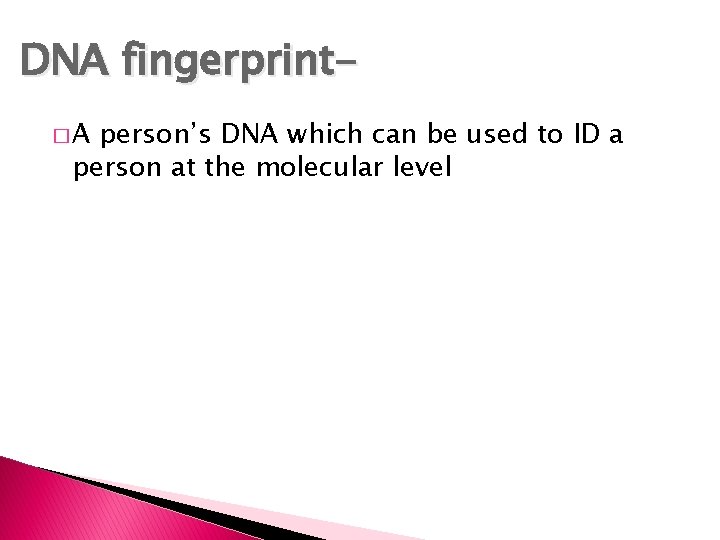 DNA fingerprint�A person’s DNA which can be used to ID a person at the