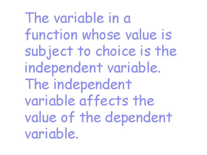 The variable in a function whose value is subject to choice is the independent