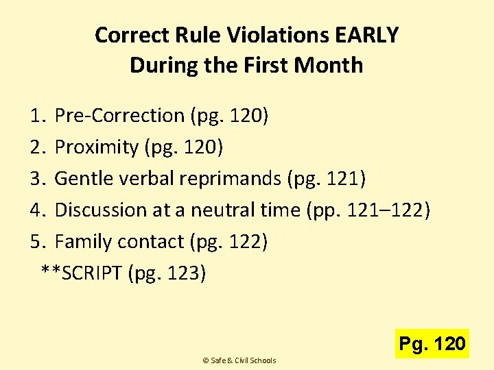 Correct Rule Violations EARLY During the First Month 1. Pre-Correction (pg. 120) 2. Proximity