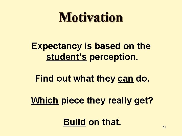 Motivation Expectancy is based on the student’s perception. Find out what they can do.