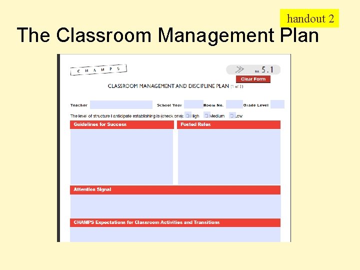 handout 2 The Classroom Management Plan 