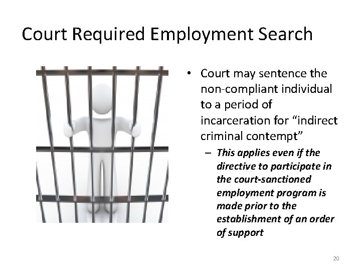 Court Required Employment Search • Court may sentence the non-compliant individual to a period