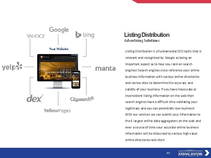 Listing Distribution Advertising Solutions Listing Distribution is a fundamental SEO tactic that is relevant