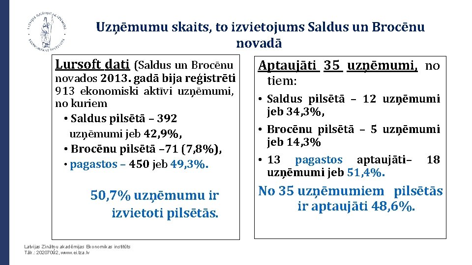 Uzņēmumu skaits, to izvietojums Saldus un Brocēnu novadā Lursoft dati (Saldus un Brocēnu novados