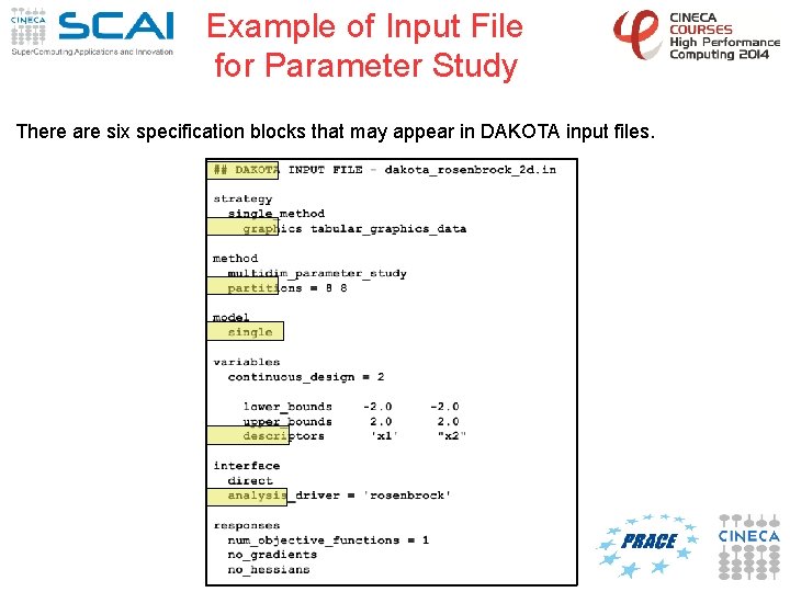 Example of Input File for Parameter Study There are six specification blocks that may