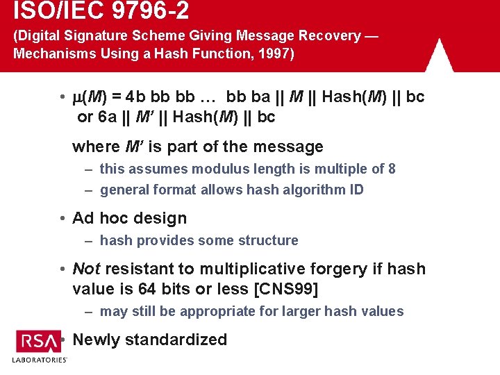 ISO/IEC 9796 -2 (Digital Signature Scheme Giving Message Recovery — Mechanisms Using a Hash