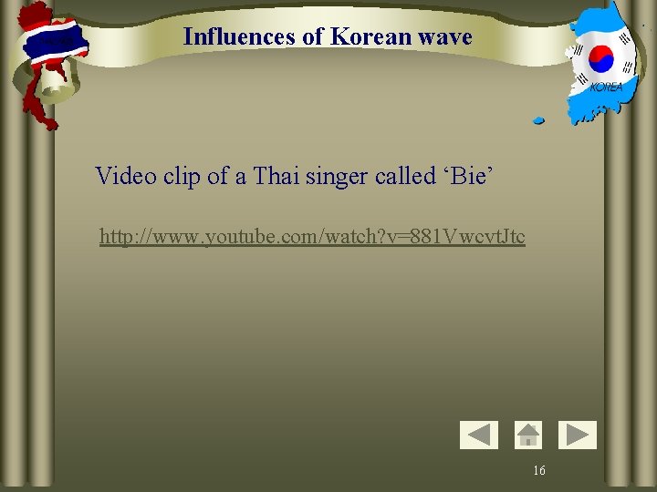 Influences of Korean wave Video clip of a Thai singer called ‘Bie’ http: //www.