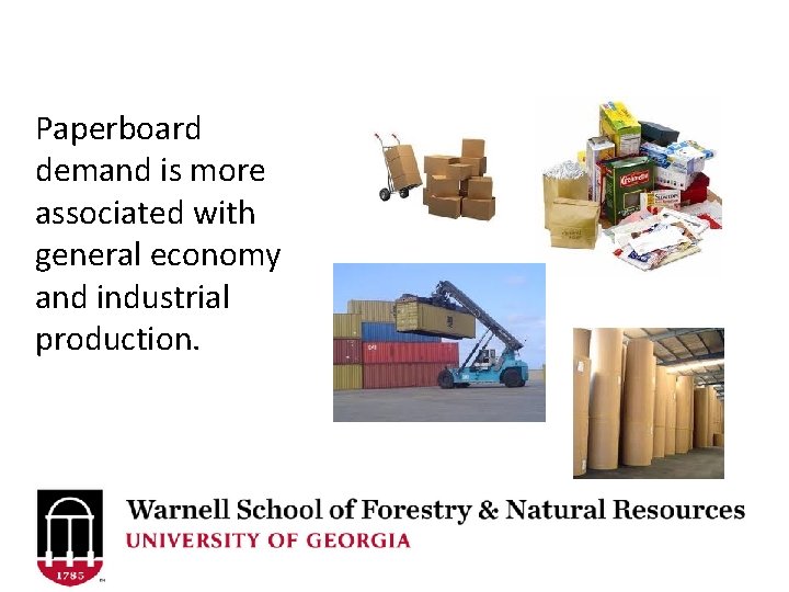 Paperboard demand is more associated with general economy and industrial production. 