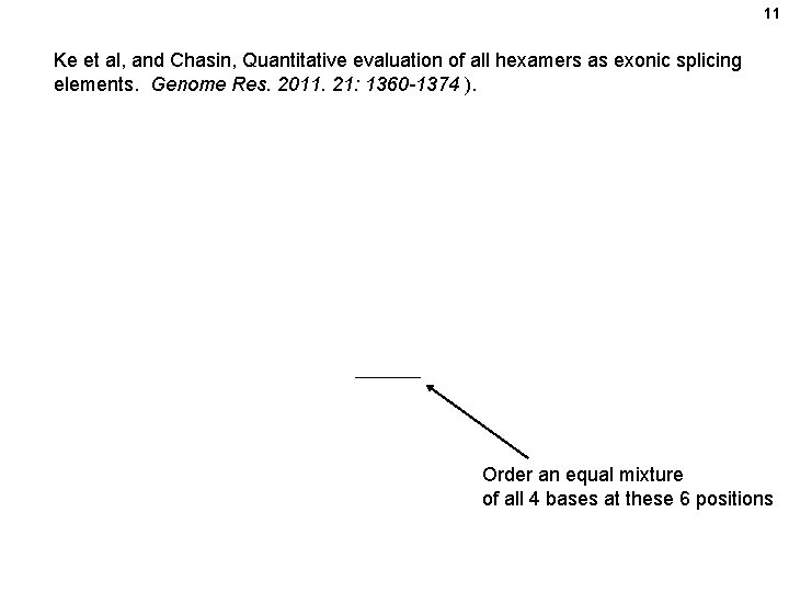 11 Ke et al, and Chasin, Quantitative evaluation of all hexamers as exonic splicing