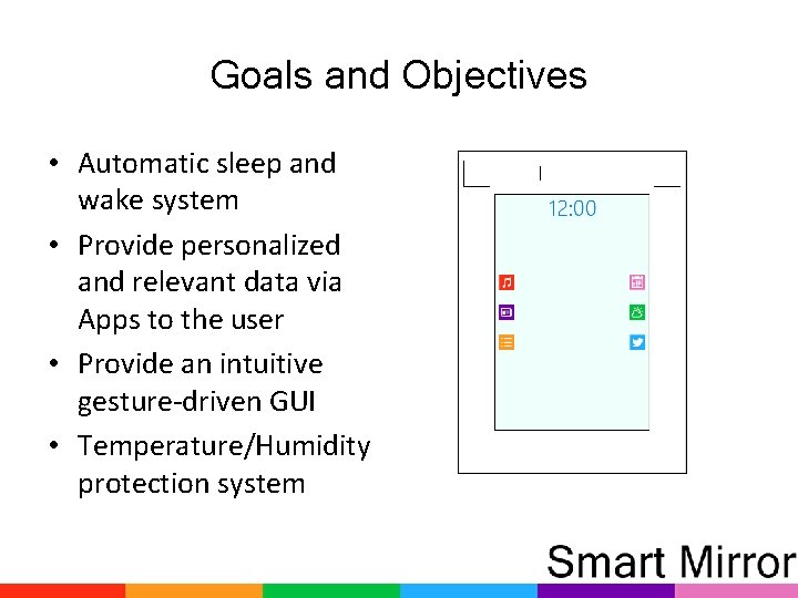 Goals and Objectives • Automatic sleep and wake system • Provide personalized and relevant