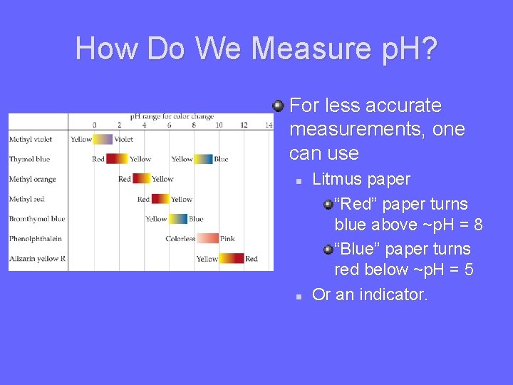 How Do We Measure p. H? For less accurate measurements, one can use n