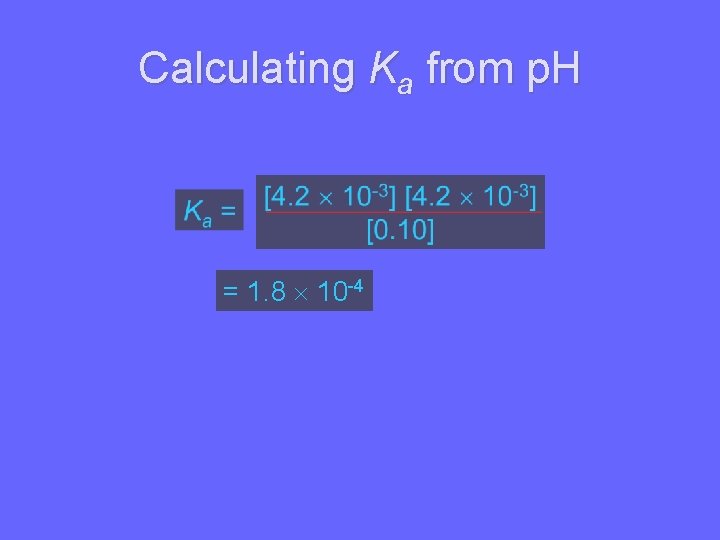 Calculating Ka from p. H = 1. 8 10 -4 