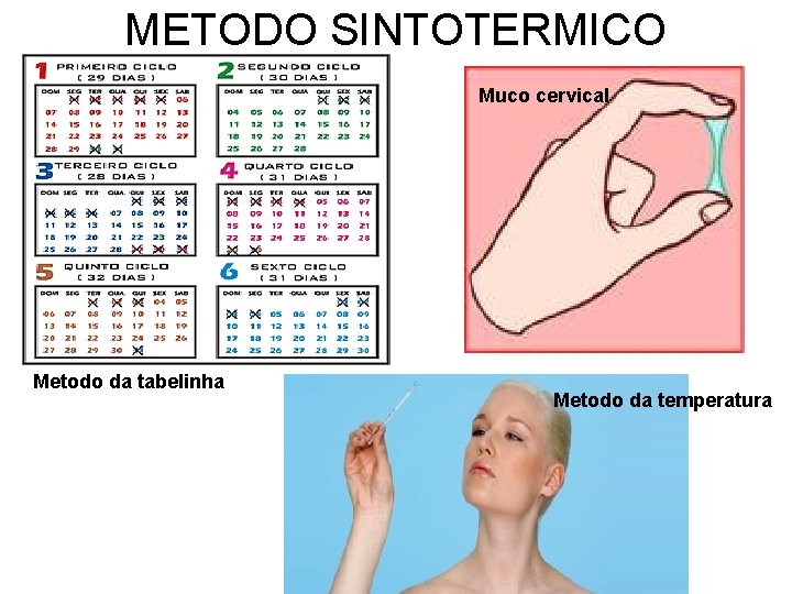 METODO SINTOTERMICO Muco cervical Metodo da tabelinha Metodo da temperatura 