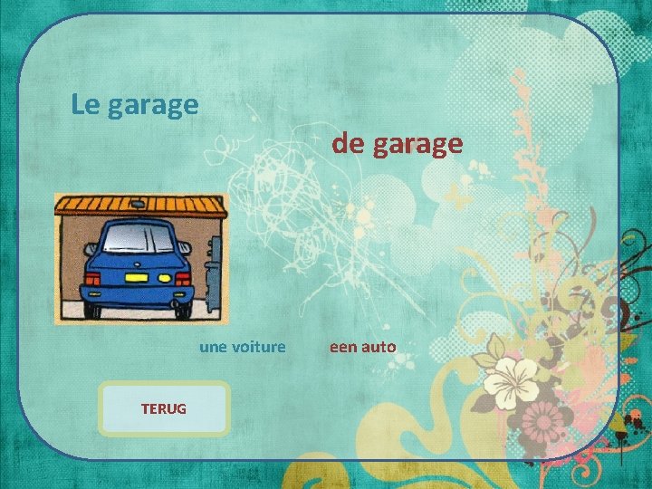 Le garage une voiture TERUG de garage een auto 