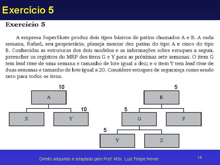 Exercício 5 10 5 5 Direito adquirido e adaptado pelo Prof. MSc. Luiz Felipe