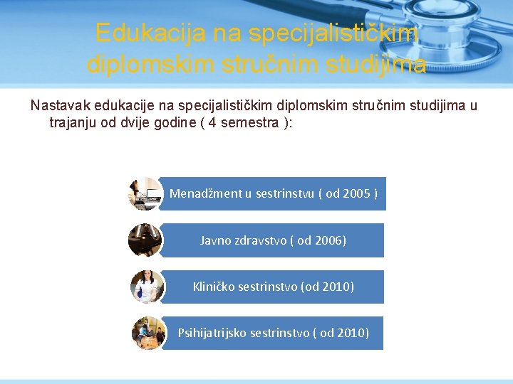 Edukacija na specijalističkim diplomskim stručnim studijima Nastavak edukacije na specijalističkim diplomskim stručnim studijima u