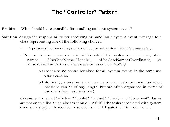 The “Controller” Pattern 18 